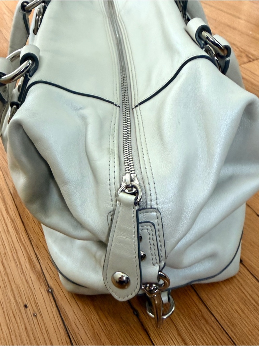 Coach F15447 Beige Leather Satchel w/ Strap Lavender Lining/silver hardware - Picture 3 of 16